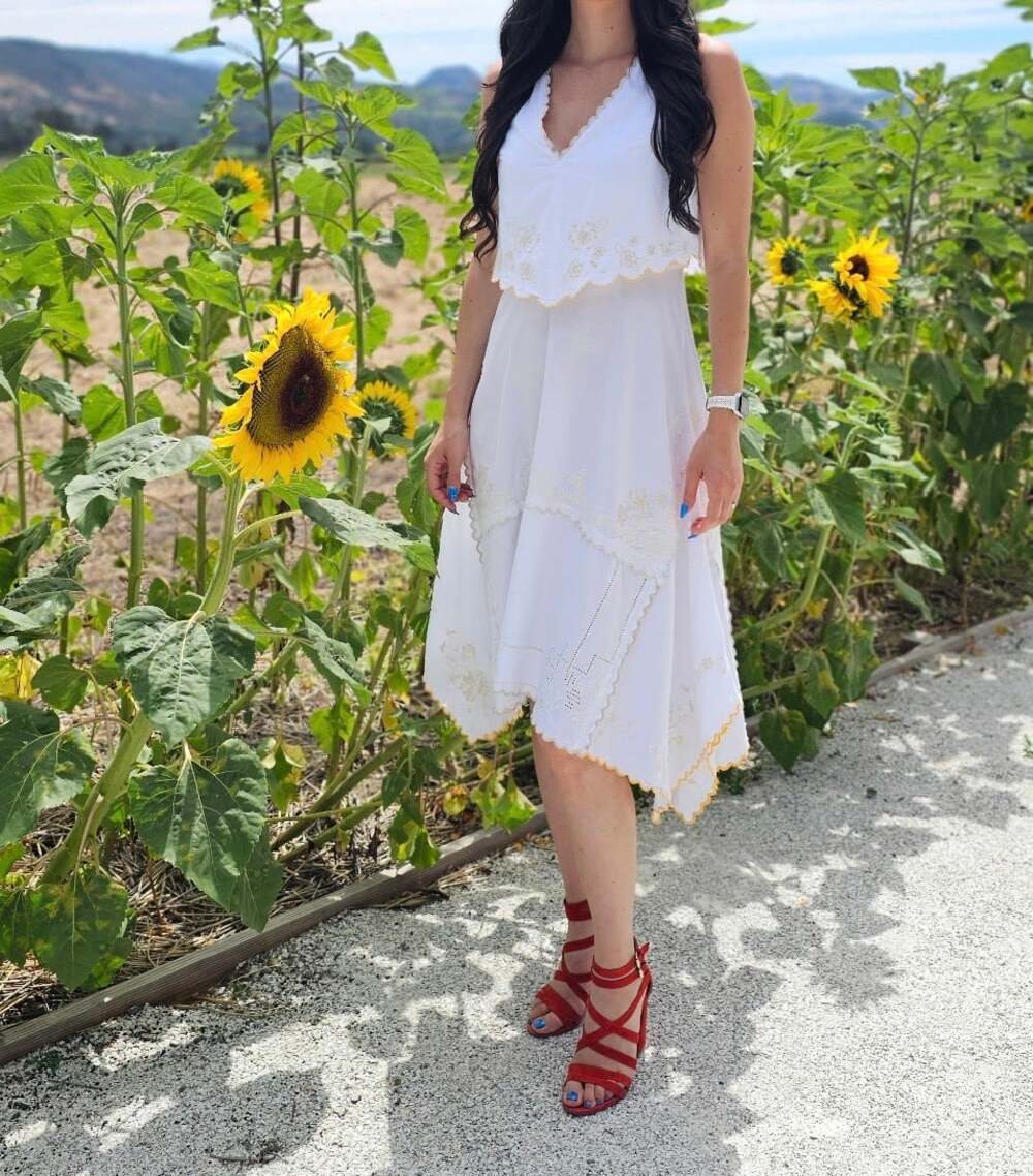 See by Chloe white embroidered scalloped handkerchief midi dress WOMENS 36 US 4